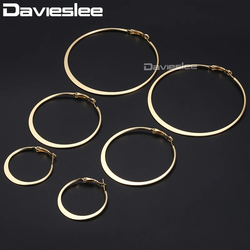 

Davieslee Womens Hoop Earrings Silver Gold Flat Round Circle Earrings For Women Fashion Jewelry 2018 Gifts Statement 4mm DGEM20