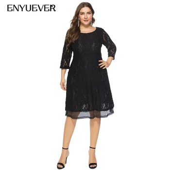 

Enyuever Plus Size Dresses For Women 4XL 5XL 6XL Autumn Winter 2018 Sleeve Midi Casual Elegant Black Party Dress Vestidos Jurken