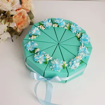 

50pcs Red / Blue / Pink Flower Triangular Cake Candy Boxes wedding favors baby shower party Gift Box Bomboniera Chocolate Boxes