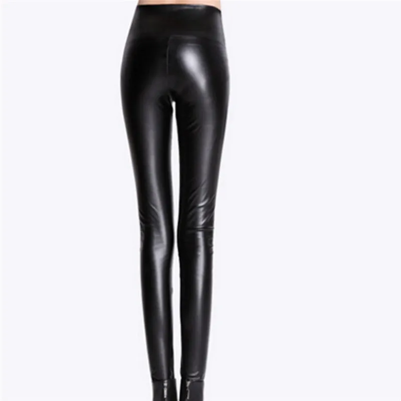 2021 New Winter Thickened Leggings Skinny Pants Women Black Leather Warm Pants waist high trousers High Quality gymshark leggings