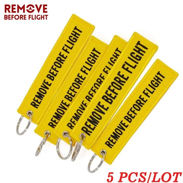 POMPOM 5pcs/lot Remove Before Flight Keychains for Aviation Gifts OEM Key Chains Embroidery Chain Keyring Key Chaveiro Jewelry Yellow