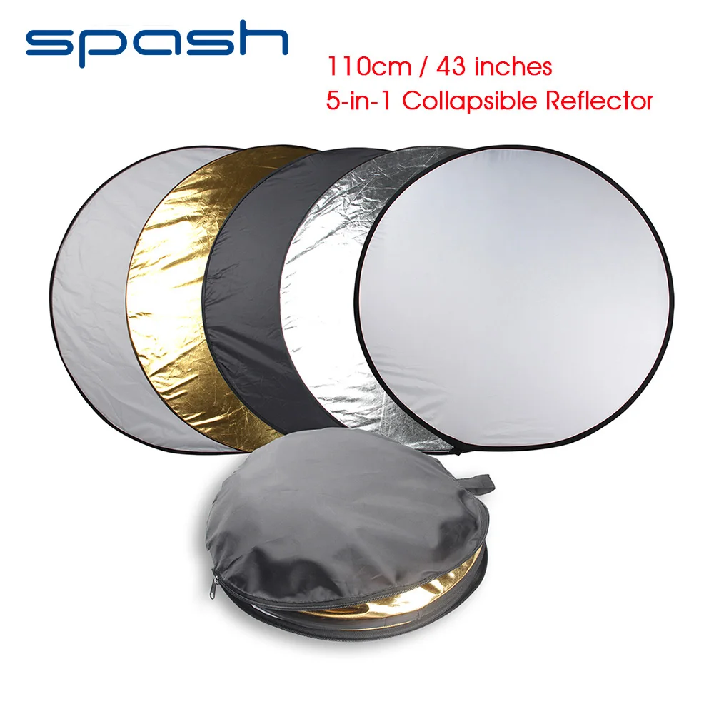 

spash 5 in 1 Portable Collapsible Reflector 43" 110cm Round Photographic Lighting Reflector Multi Collapsible Disc