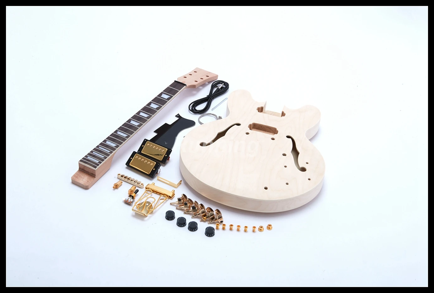 High Quality Unfinished Guitar DIY Electric Guitar Guitar Kit Flat Maple Top Semi Hollow body