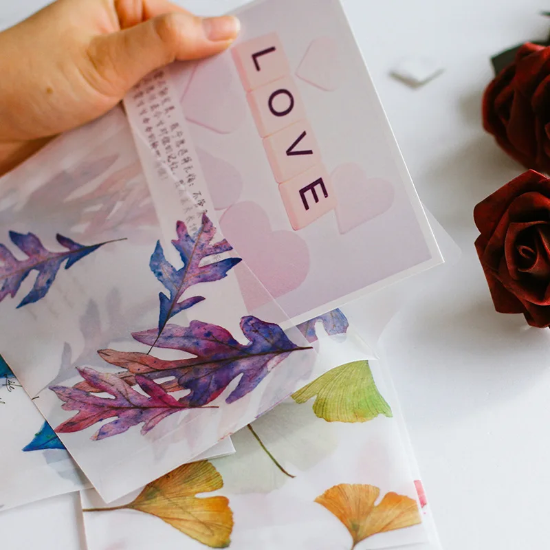 

8pcs/pack 16x11cm Blossom Fall leaves Parchment Paper Translucent Envelope Message Card Letter Stationary Storage Paper Gift