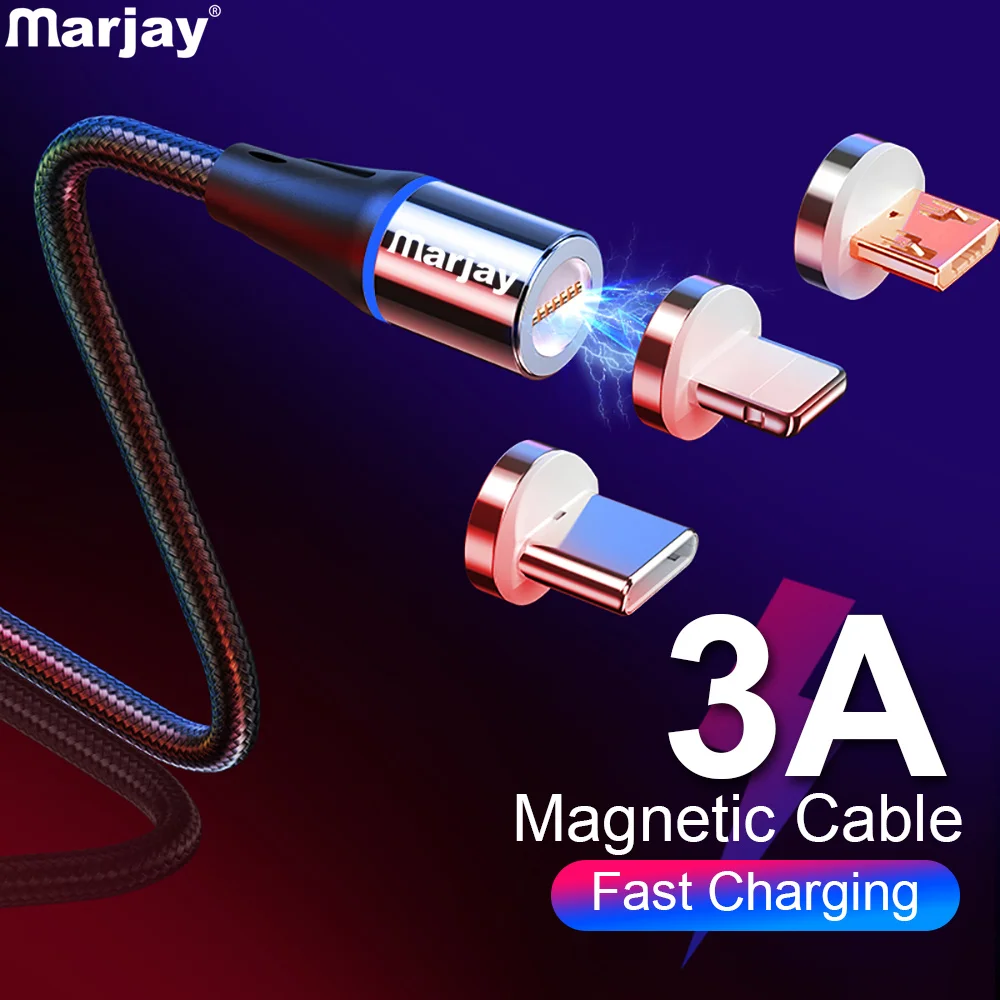 Marjay 2 м Магнитный кабель usb type C кабель для iPhone зарядное устройство 3A Магнитный зарядный Micro USB кабель и USB C кабель провод для samsung