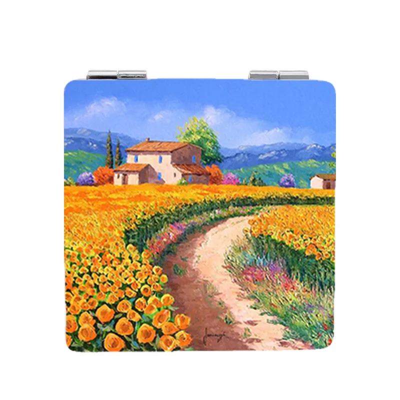 

JWEIJIAO Spring is coming DIY photo Grateful makeup mirrors flowers road house Oil Painting Mini Vanity mirror SR01