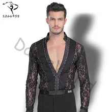 Танцевальные костюмы для мужчин/мальчиков, одежда для латинских танцев, топы, Алмазное кружево, длинный рукав, для танцев, бальных соревнований, платья, рубашка