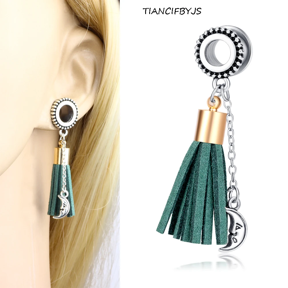 00 Gauges 6-Pair Stone Steel Ear Gauges Set 2g-16mm Double