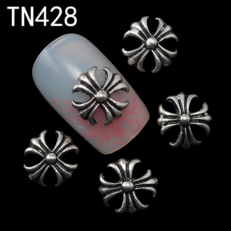 10pcs Silver Glitter 3d Cross Nail Art Decorations with Rhinestones
