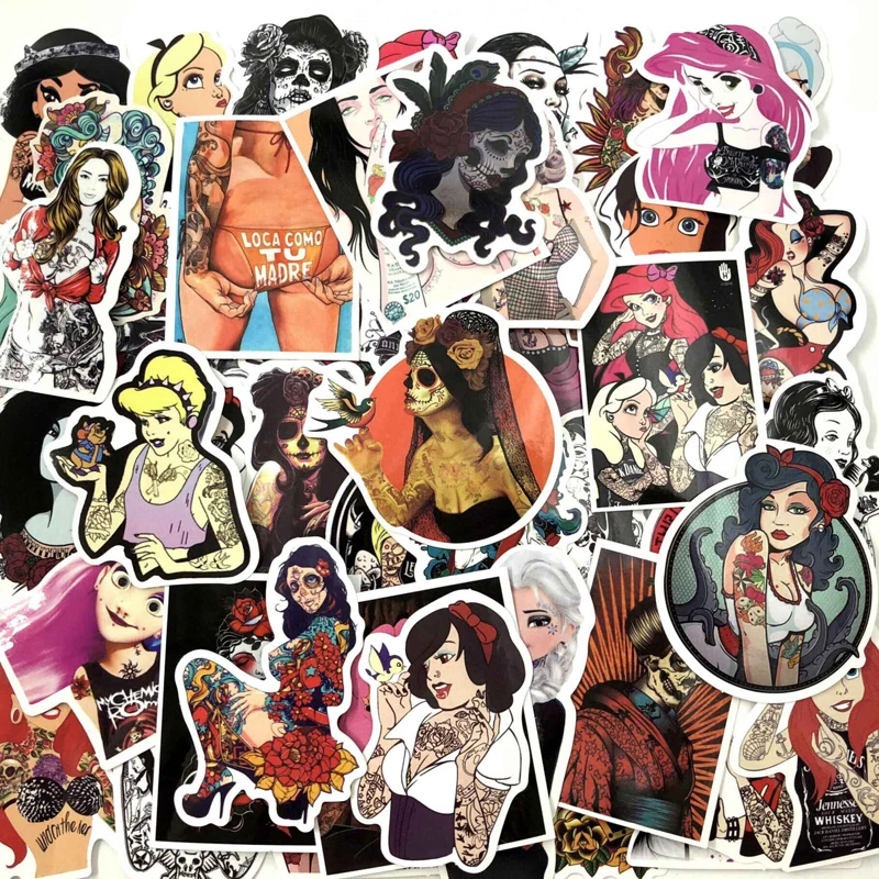 50PCS-Set-Tattoo-Girl-Sticker-Pvc-Waterproof-fashionable-Styling-Sexy-beauty-Girl-For-Laptop-Luggage-Guitar (3)