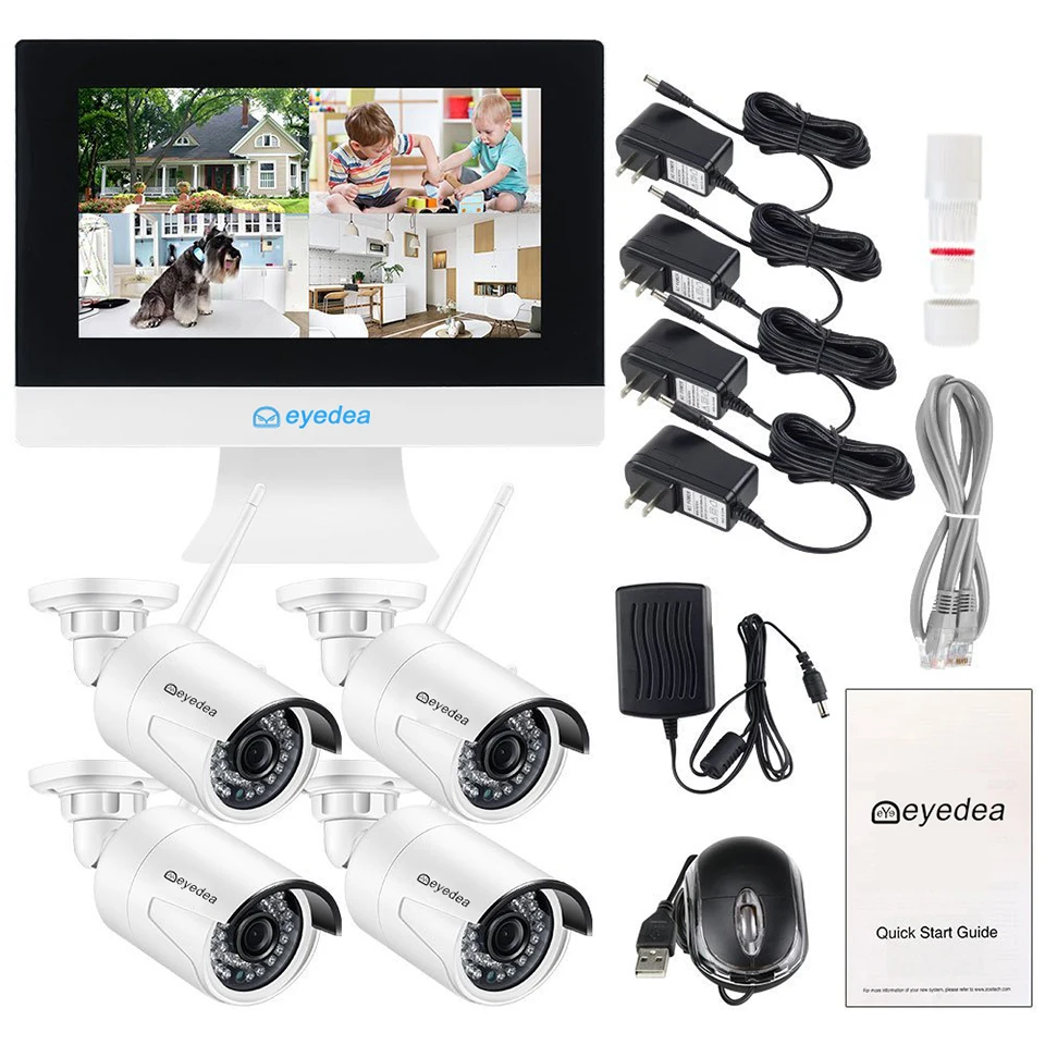 Японский Склад Eyedea 4 CH HD 1080P 2.0MP wifi беспроводной NVR 10 дюймов монитор Водонепроницаемый ночного видения система безопасности 1 ТБ