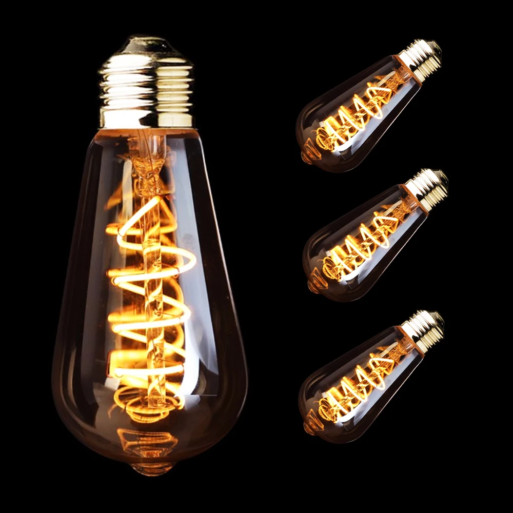 ST64 E27 LED Bulb 3W Dimmable Edison Soft Filament Led lamp Super warm 2200K E26 110V Decorative Lighting for Home Patio Party