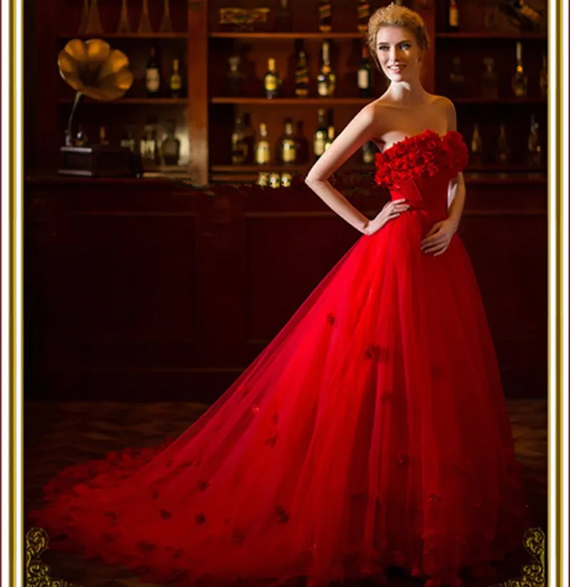 2015-Off-the-Shoulder-Red-A-Line-Tulle-Wedding-Dresses-Long-Train-Sweetheart-Red-Bridal-Wedding (2)
