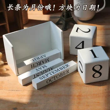 

Vintage Wooden Perpetual Desk Calendar Block Planner Permanent Desktop Organizer DIY Agenda Table decoration