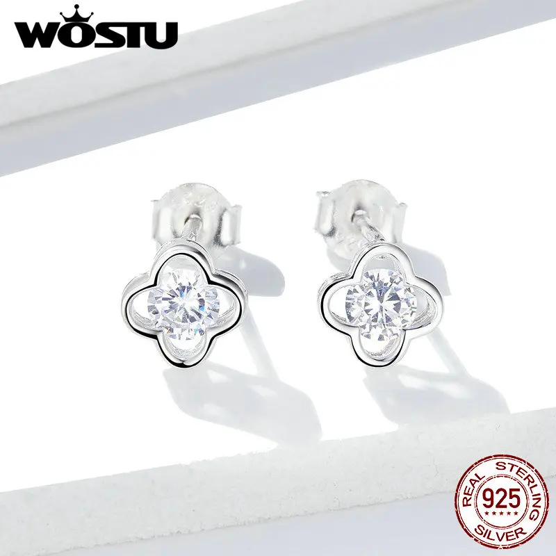 

WOSTU 100% 925 Sterling Silver Flower Sakura Stud Earrings For Women Wedding Engagement Small Earrings Jewelry Gift FNE189