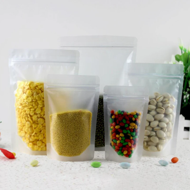 100Pcs Mini Series Size Food Moisture-proof  Bags, Frosted Transparent Bags Stand Up Pouch Ziplock Packaging for Snack,Cookies