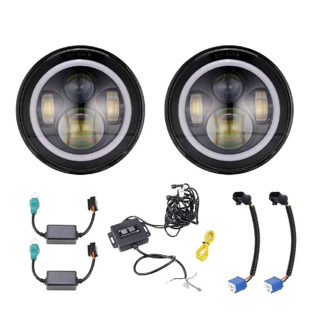 

Partol 7" Round LED Headlight Lamp with Rotating RGB Halo Ring Angel Eyes Multi-color Changing Beam Bluetooth Remote Control