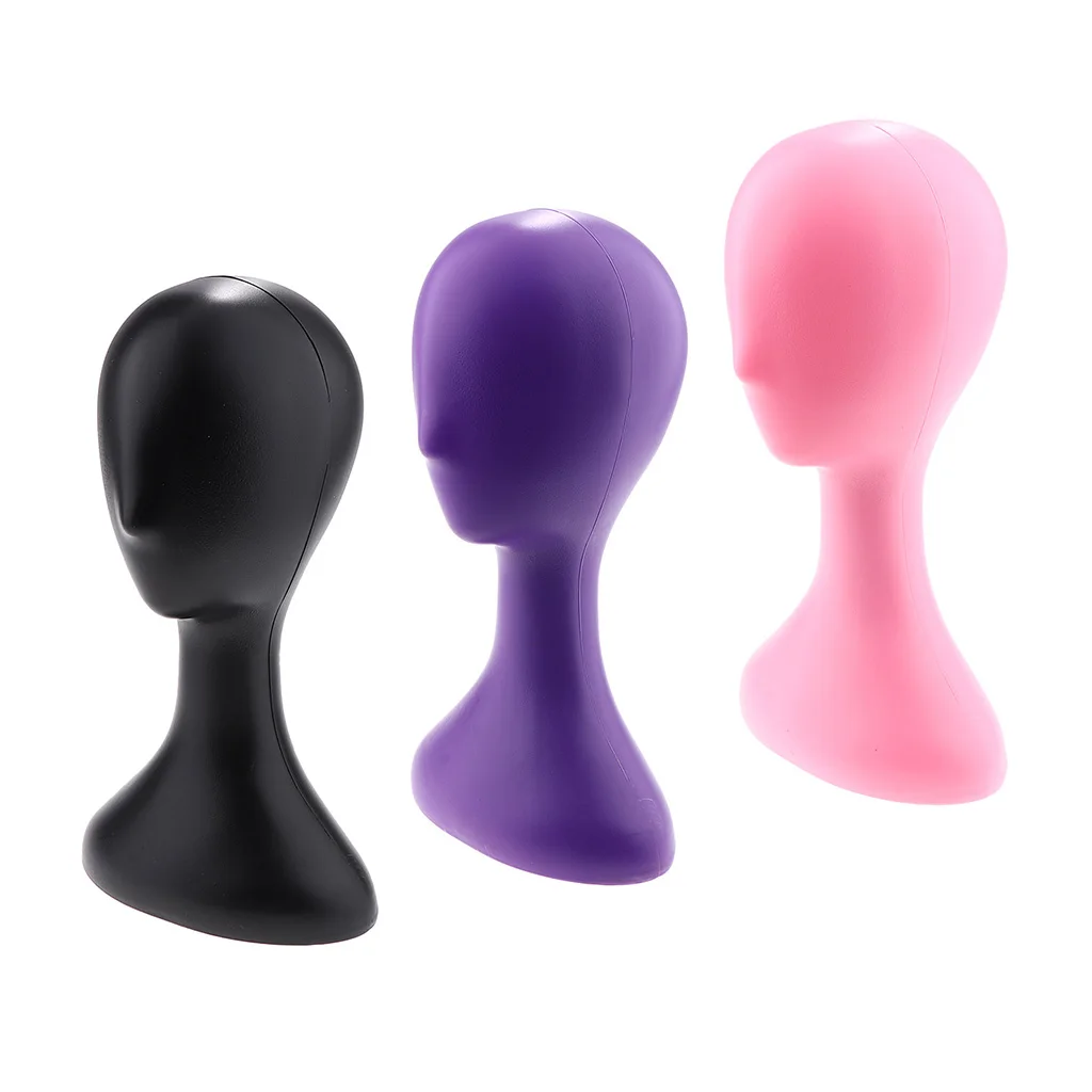 Female Abstract Egghead Mannequin Head with Long Neck Wig Hair Hat Cap Display Stander - Black/Purple/Pink Optional