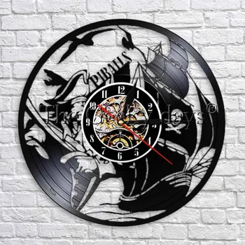 

Pirates Ship Vinyl Record Wall Clock Modern Design Handmade Wall Art Decor Pirates Time Clocks LED Wall Clocks Handmade