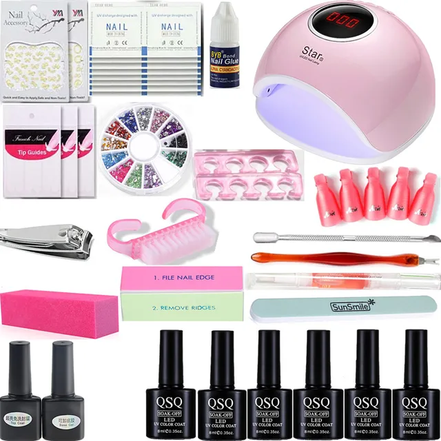 Nail Art Set Uv Led Lamp Dryer 6 Color Gel Nail Polish Set Kit