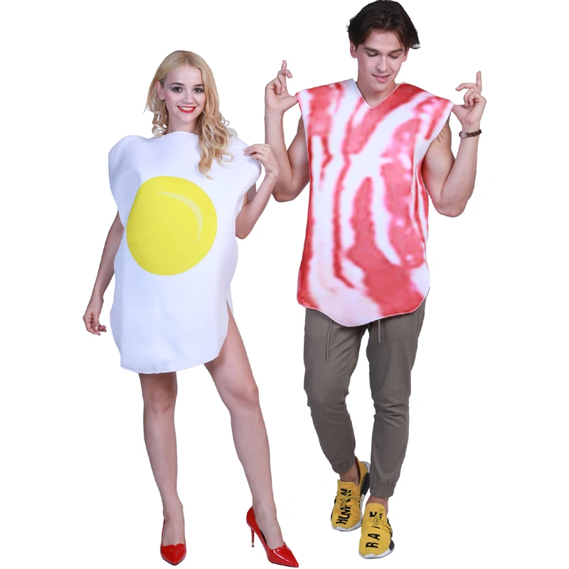 Adult women man bacon ham egg jelly toast bread costume food breakfast