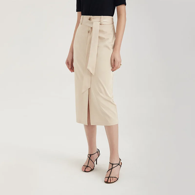 

Johnature Summer 2019 Fashion Loose Streetwear Women Skirts New Solid Color High Waist Tie Button Khaki Female Skirts