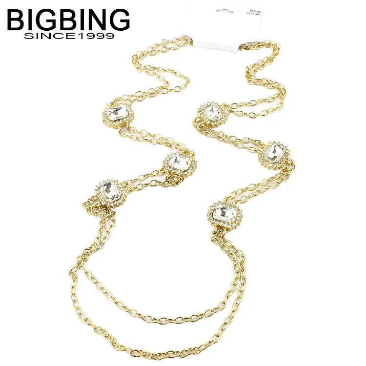 S121 BIGBING fashion jewelry fashion golden chain crystal long necklace woman necklace wholesale jewelry