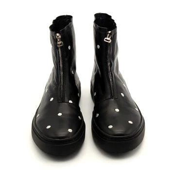 

2017 casual style men's fashion polka dot ankle boots black real leather shor booties high quality army boot for men big sizei45