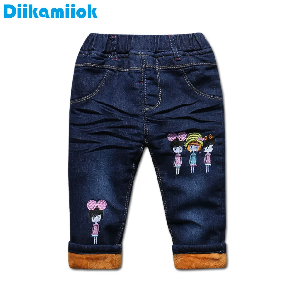 

Sale Children Clothes Winter Girl Jeans Cartoon Pattern Kids Denim Trousers Keep Thickening Warm Pants for Baby Girls Jeans 0-4Y