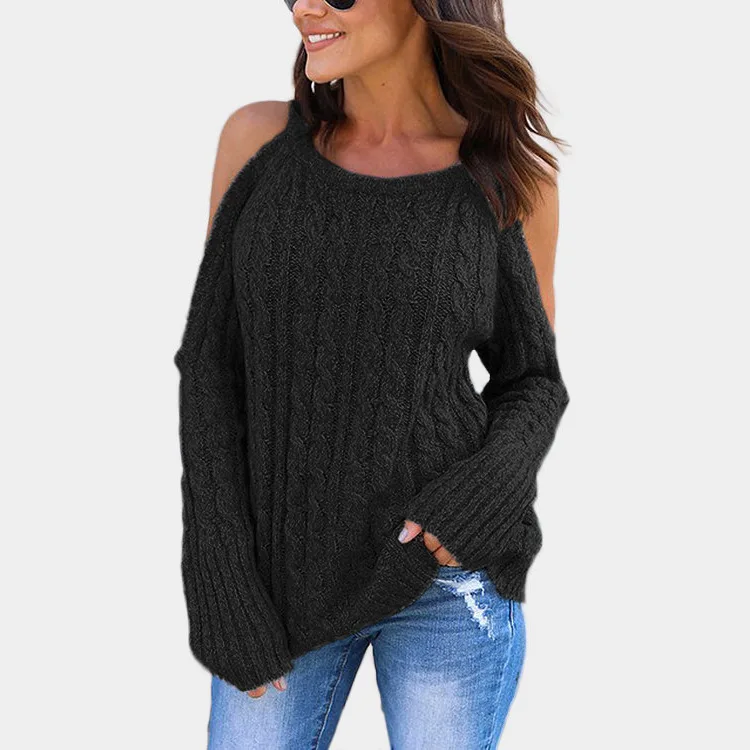 LOGAMI Off Shoulder Long Sleeve Sexy Loose Women Sweater And Pullover Female Fashion New Autumn Pullver Causal Sweaters