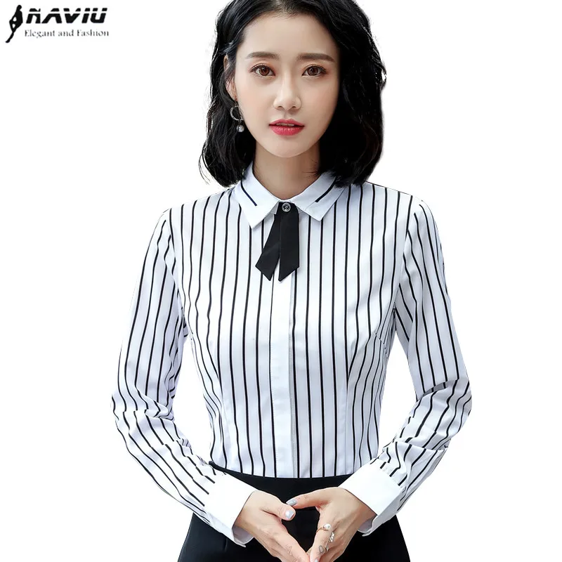 Striped shirt female 2018 autumn new ladies temperament