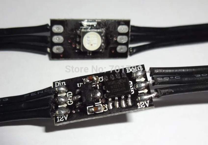 Черный DC12V WS2811 led 5050 SMD пиксельный узел; 100 шт. веревочке; черные провода; 5 см расстояние между проводами; Размеры: 10 мм* 20 мм