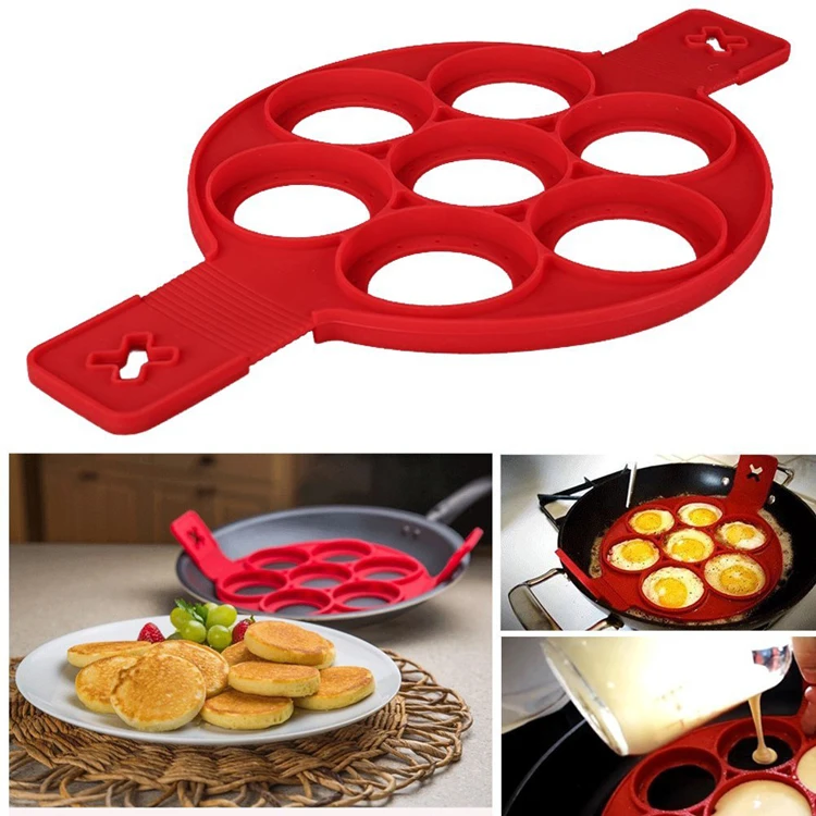 2 Pcs a Pack Nonstick Round Shape Pancake Silicone Mold 7 Grids (Seven