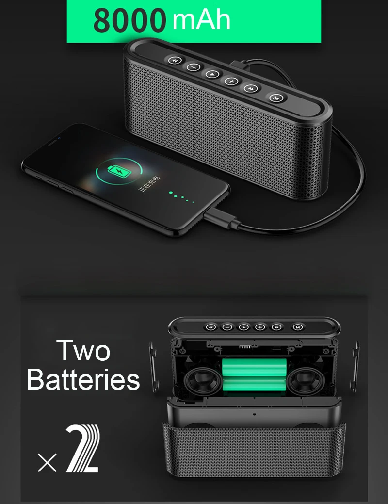 Portable X6 Bluetooth4.2 Speaker Wireless Built in Battery Subwoofer Metal Touch Dual Stereo Spearker with Mic Support TF AUX