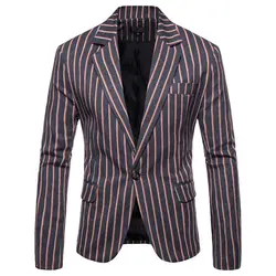 PADEGAO бренд высокое качество 2019 новый мужской модный тренд Повседневный полосатый костюм тонкий на одной пуговице пальто мужской