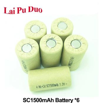 

Rechargeable Battery Sub C SC1500mAh 1.2V NI-CD Cell 10A Discharging For Hitachi For Bosch Electric Drill 6 Pack Included