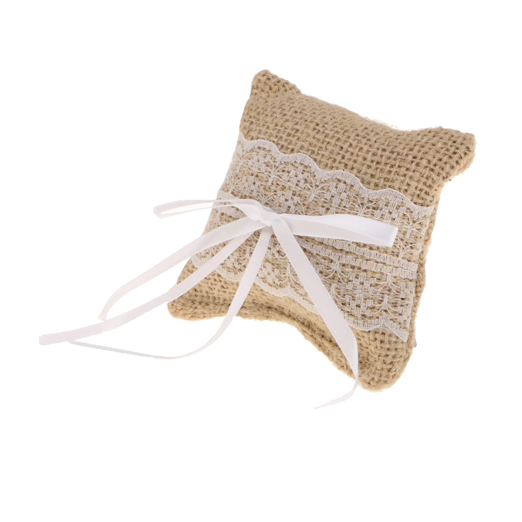 Jute Burlap Lace Floral Ring Pillow Cushion Rustic Shabby Wedding Favors Elegant Ornament wedding ring bearer pillow