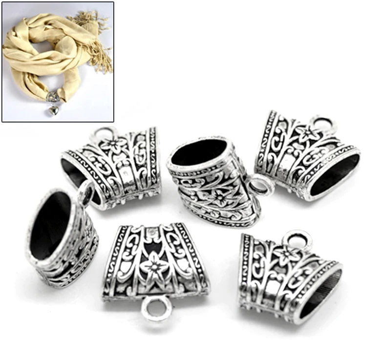 

FUNIQUE 10PCs Silver Tone Floral Carved Bail Beads Jewelry & Components For Jewelry Making Women Wrap Scarf (Hole Size:15x7mm)