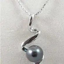 Горячая Распродажа стиль> 18KWGP S настоящий черный жемчуг кулон и ожерелье