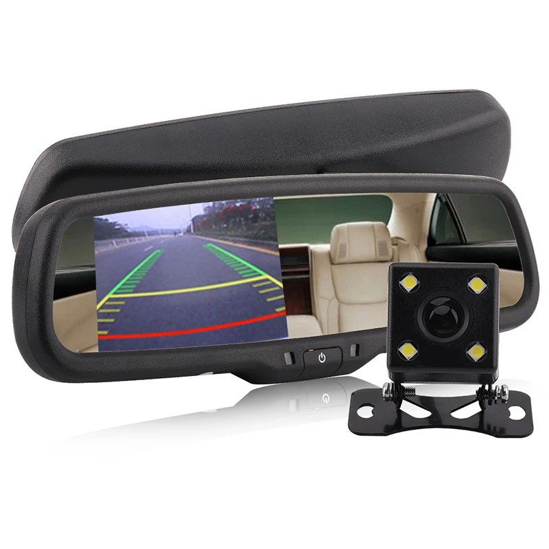 BORUiT 4.3 inch TFT LCD Car HD Rearview Mirror Monitor Video Auto Parking Assistance Night Vision Reversing Rear View Camera