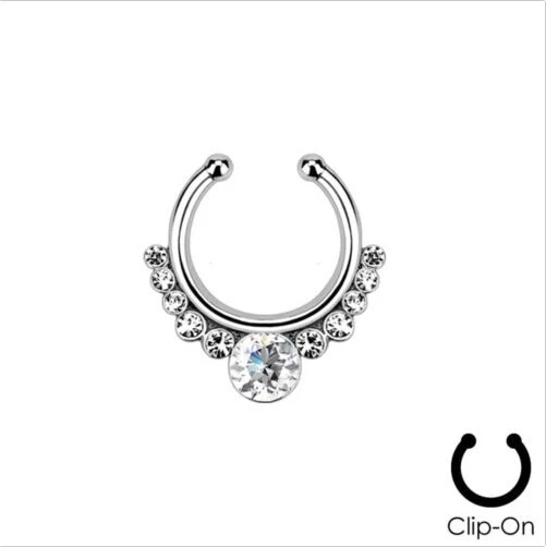 

316L Surgical Stee Multi-Gem Daith Piercings16g Septum Clicker Fake Nose Piercing Fake Nose Stud Indian Nose Ring