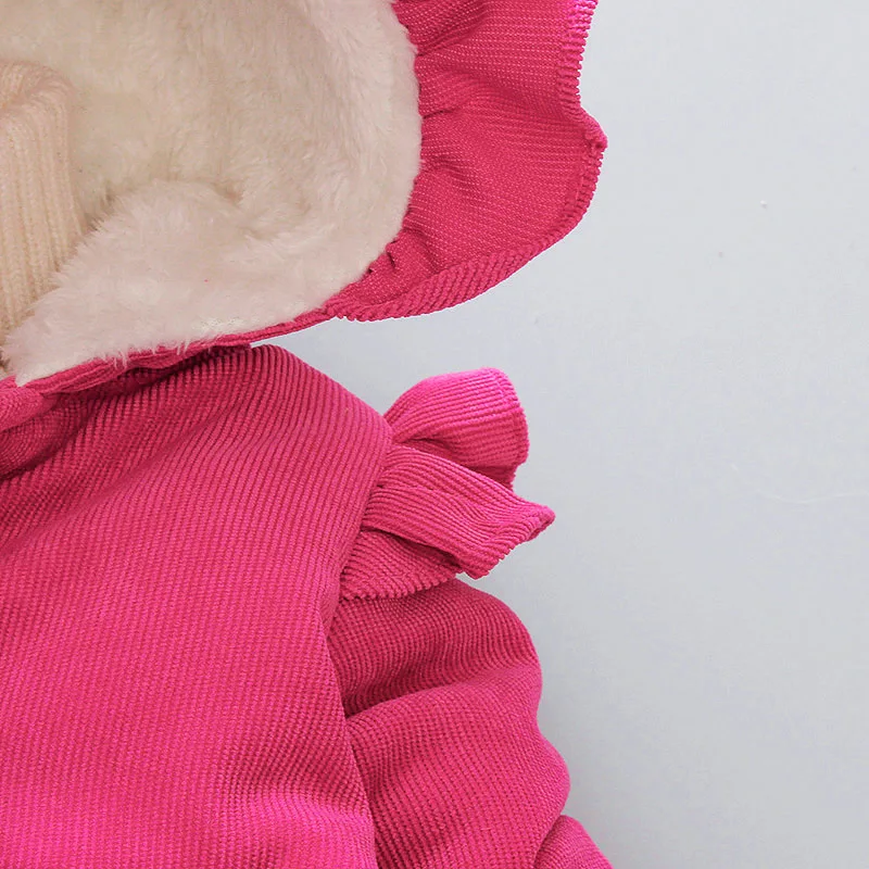 TWINSBELLA/Новинка года; пуховик для маленьких девочек теплое пальто для детей; детская зимняя хлопковая одежда с капюшоном и оборками; Красивая однотонная Одежда для девочек