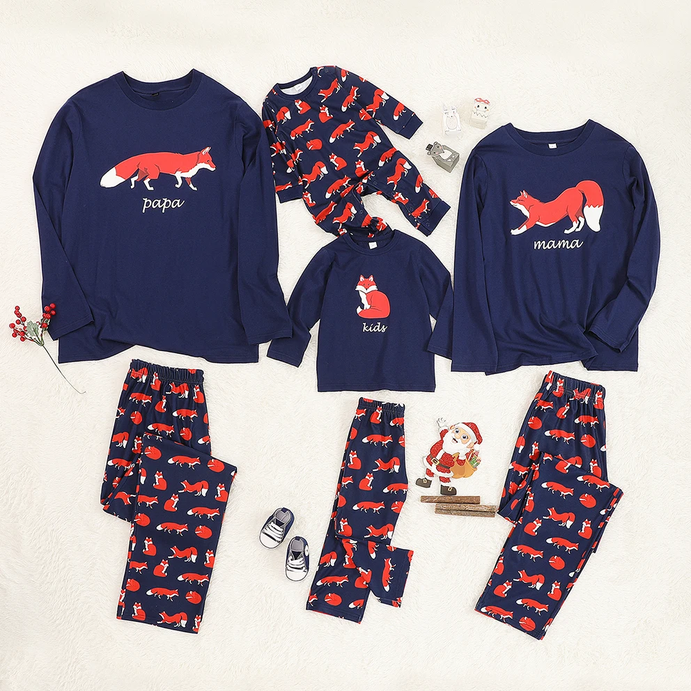 PatPat Spring and Autumn New Parent-child Leisure Cotton Cute Comfortable Family Fox Print Pajamas Set Mom Dad And Me