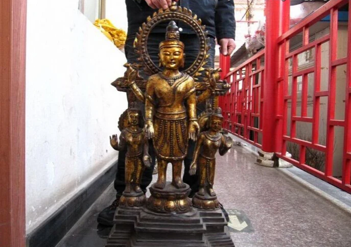 

USPS to USA S2666 36" Tibet Large vintage Bronze Sakyamuni Buddha Statue Set (B0328)