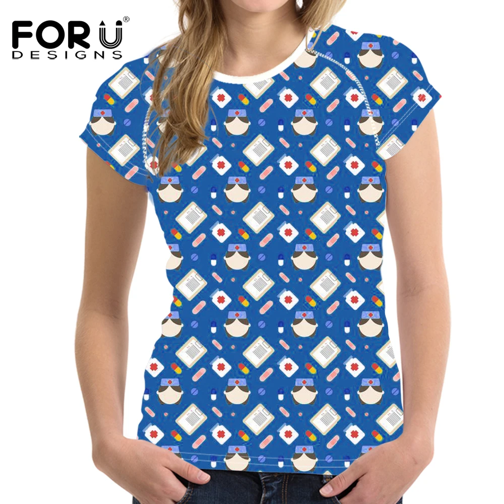 

FORUDESIGNS Cute Cartoon Nurse Printed O Neck Causal Street Top Short Sleeve Tshirt Women Harajuku Ladies T Shirt Summer 2019