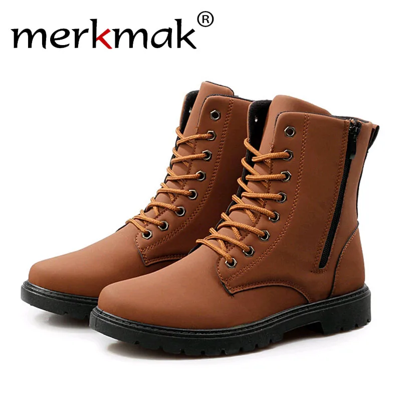 

Merkmak British Style Ankle Men Boots 2017 Autumn Winter Fur Warm Man Boot Wedge Fashion Casual High Top Cowboy Footwear