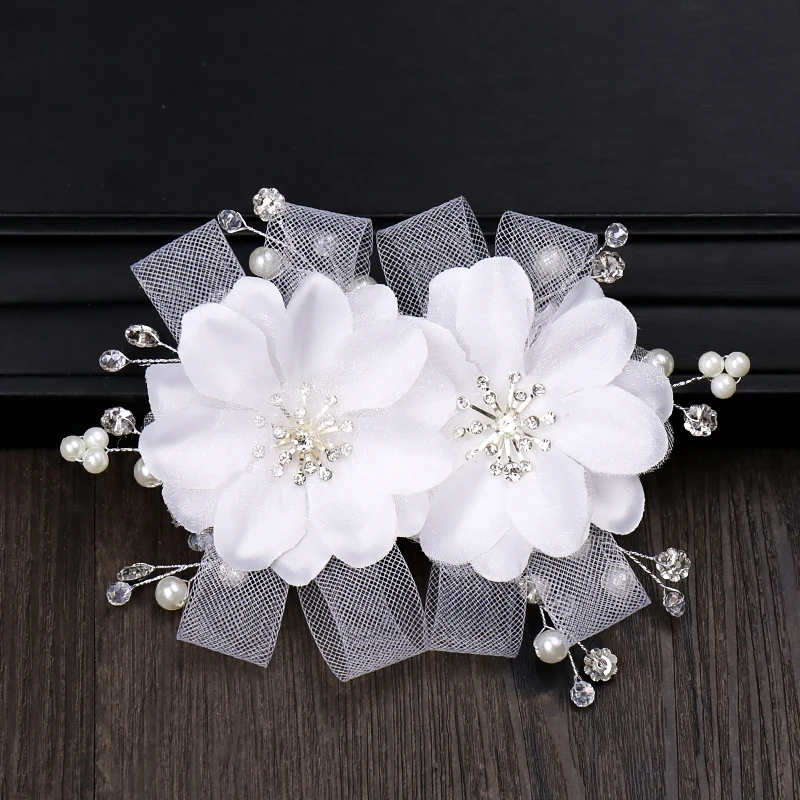 

White Flower Pearl Rhinestone Hair Clips Headdress Bride Wedding Hair Clips Headbands