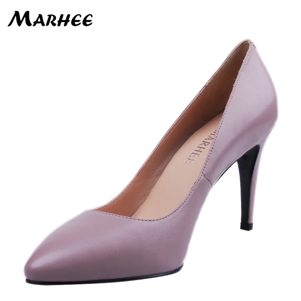 MARHEE Fashion Genuine Leather Dress Pumps Shoes Pointed Toe Shoes Woman Wedding Pumps Autumn Spring Shoes High Heels /54/57 Women's Shoes