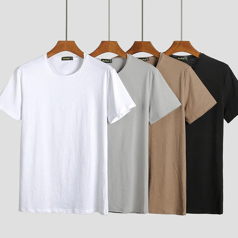 2 style 2019 New Solid color T Shirt Mens Black Gray Blue White 95% ...