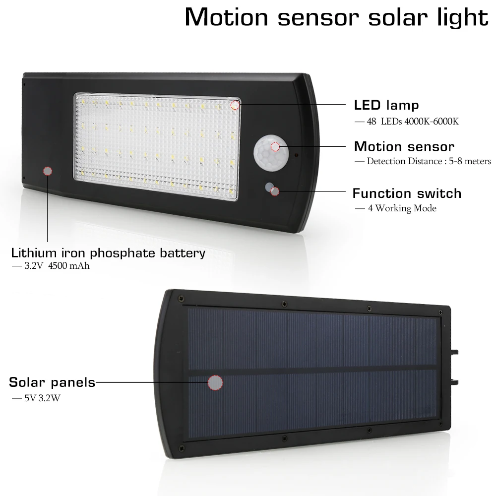 Sensor de Movimento Luzes do Jardim Solar à Prova Luz ao ar Solar Livre Lâmpada Parede D900água Spotlight 900lm Rua Quintal Caminho Luz 48 Led Pir 4 Lâmpadas solares